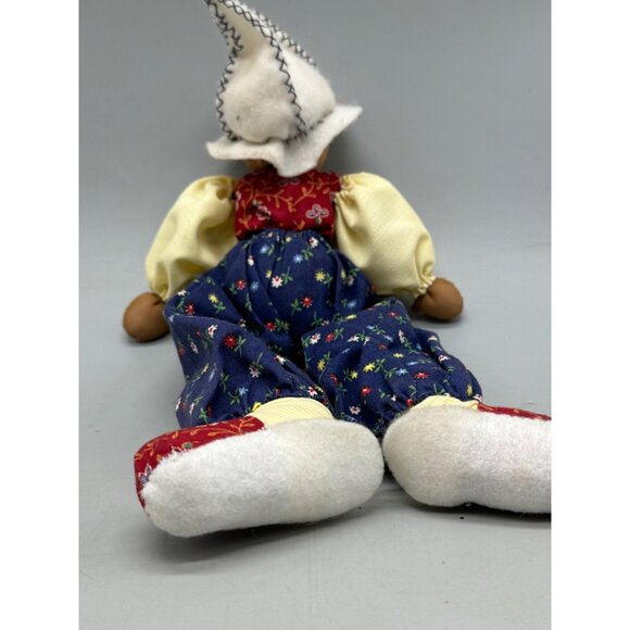 Handmade Fabric Rag Doll With Floral Patterned Clothes & White Felt Hat 12" READ - Picture 2 of 16